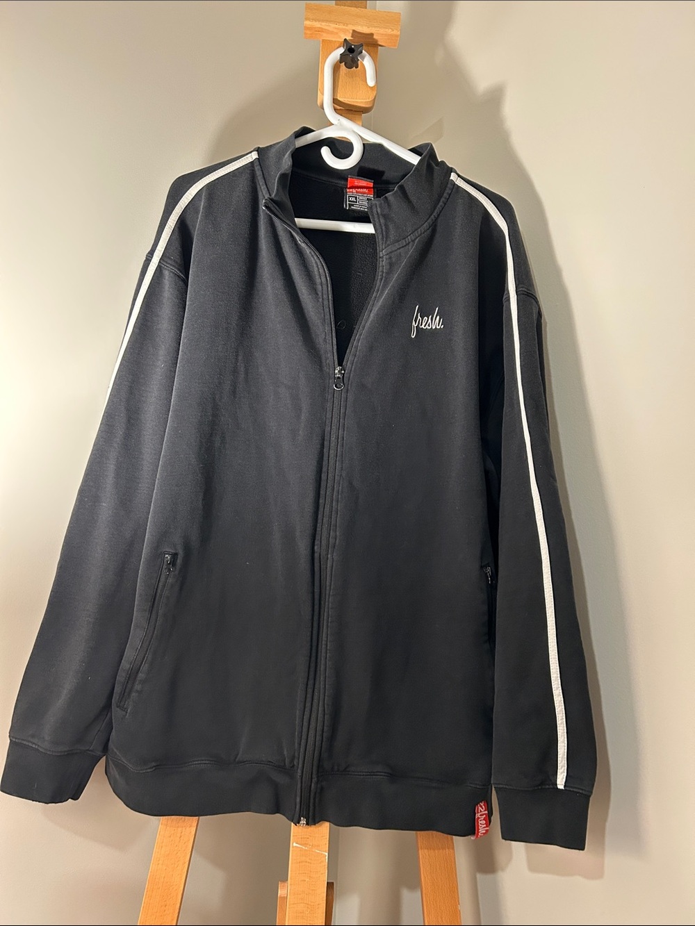 fresh Black Athletic Track Jacket with White Sleeve Stripes